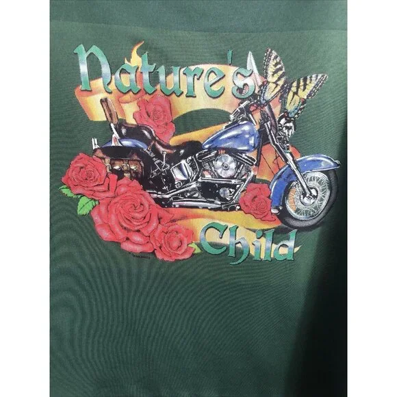 Gildan Natures Child Green Graphic T-Shirt Motorcycle Roses Design Womens Size X - Picture 3 of 7